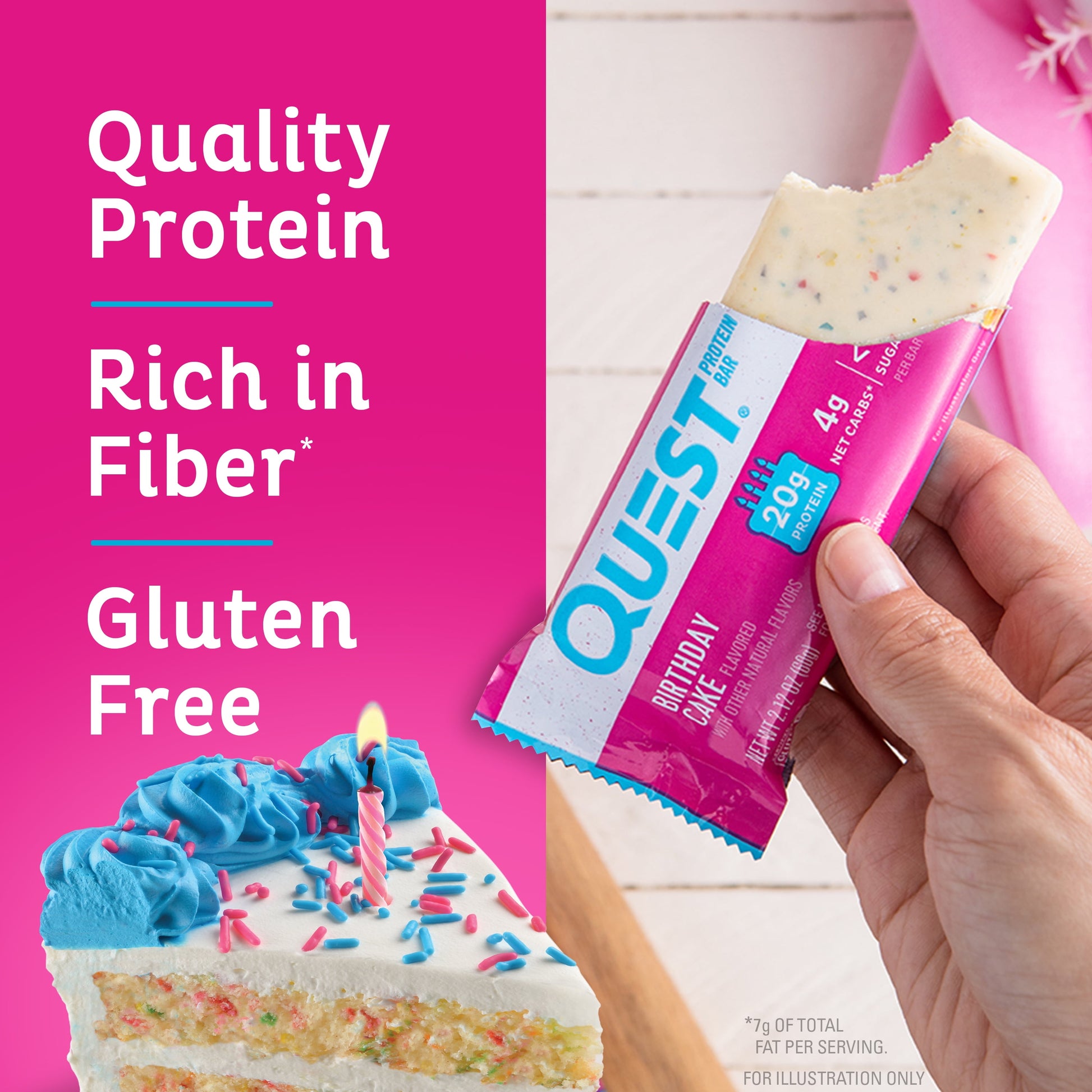 Birthday Cake Protein Bar, High Protein, Gluten Free, 8 Count