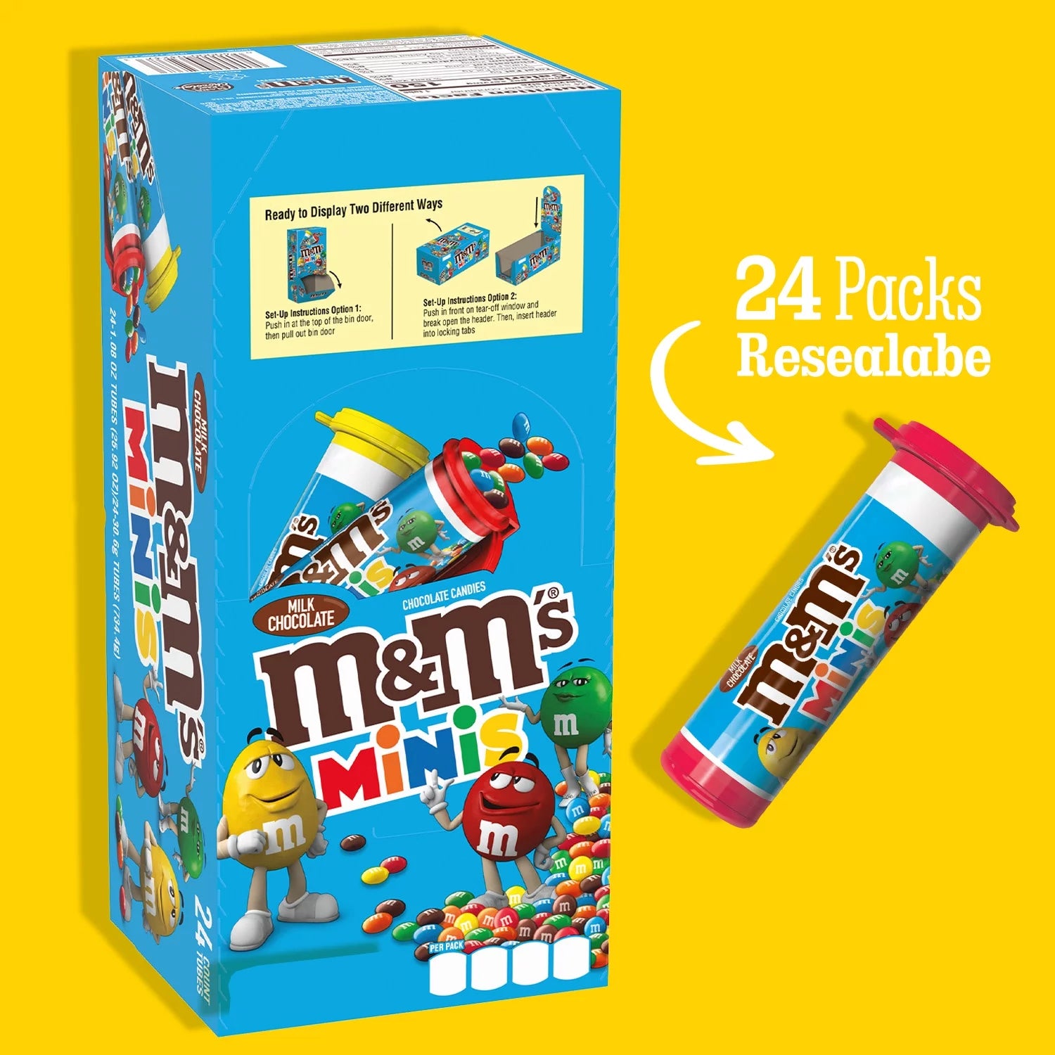 Minis Milk Chocolate Candy - 1.08 Oz Tubes - 24Ct