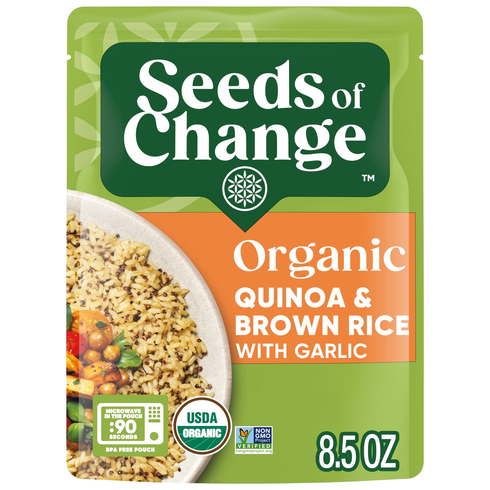 (4 Pack)  Organic Quinoa & Brown Rice with Garlic, Organic Food, 8.5 Ounce Pouch