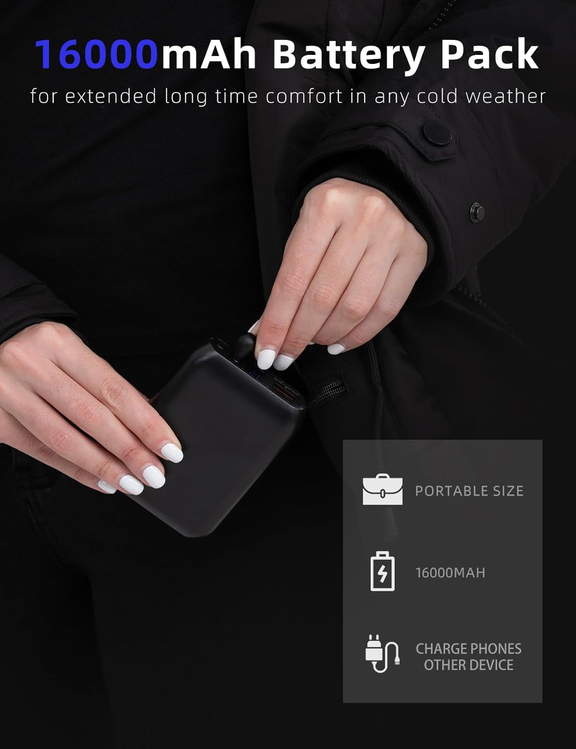 Heated Jackets for Women with Battery Pack 16000Mah, 6 Heat Zones Heated Coat for Women with Detachable Hood