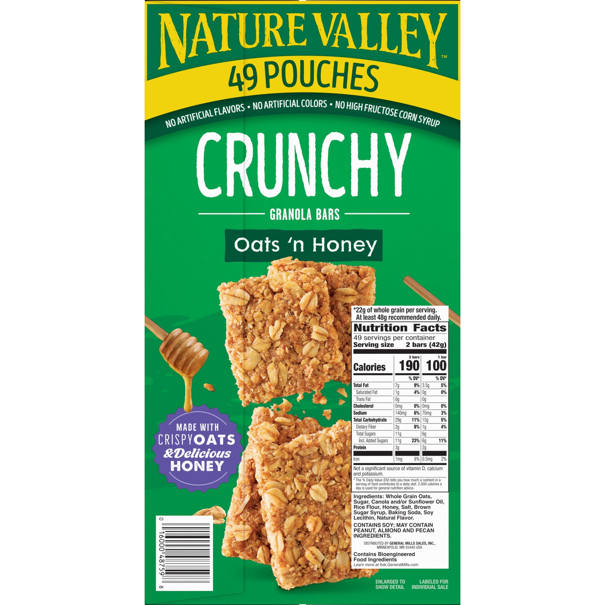 Crunchy Granola Bars, Oats 'N Honey, 98 Bars, 73.01 OZ (49 Pouches)