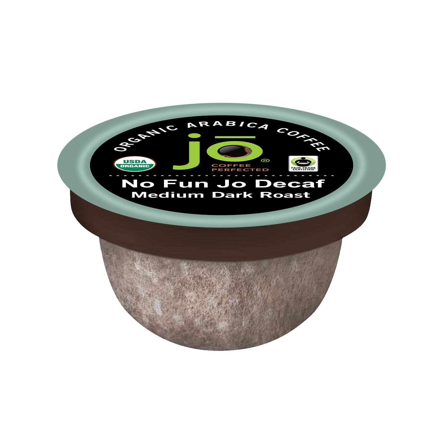 No Fun Jo Decaf: 12 Organic Compostable Pods for Keurig K-Cup Compatible Brewers, Swiss Water Process Single Serve Coffee Medium/Dark Roast Fair Trade