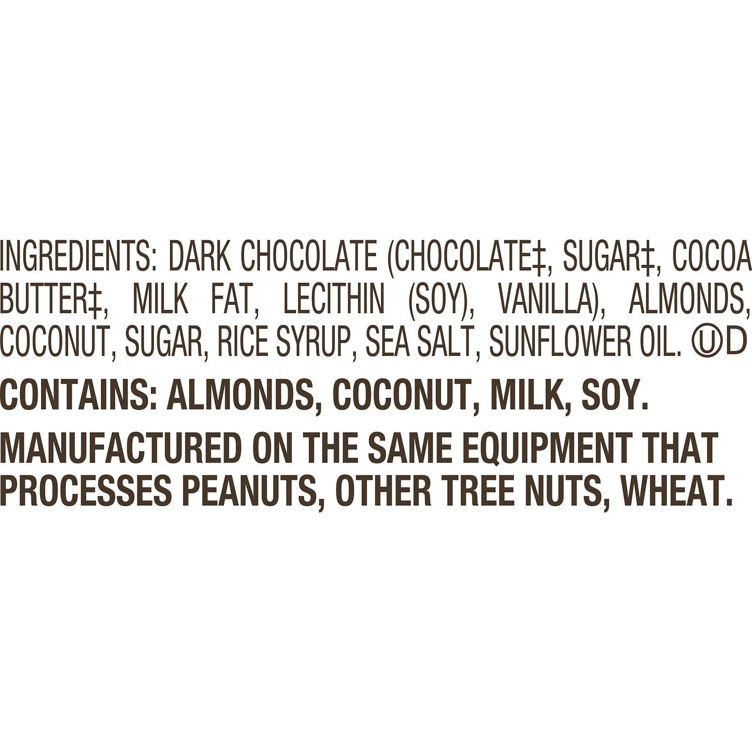 Dark Chocolate, Coconut and Almond Snacking Chocolate, Bag 4.7 Oz