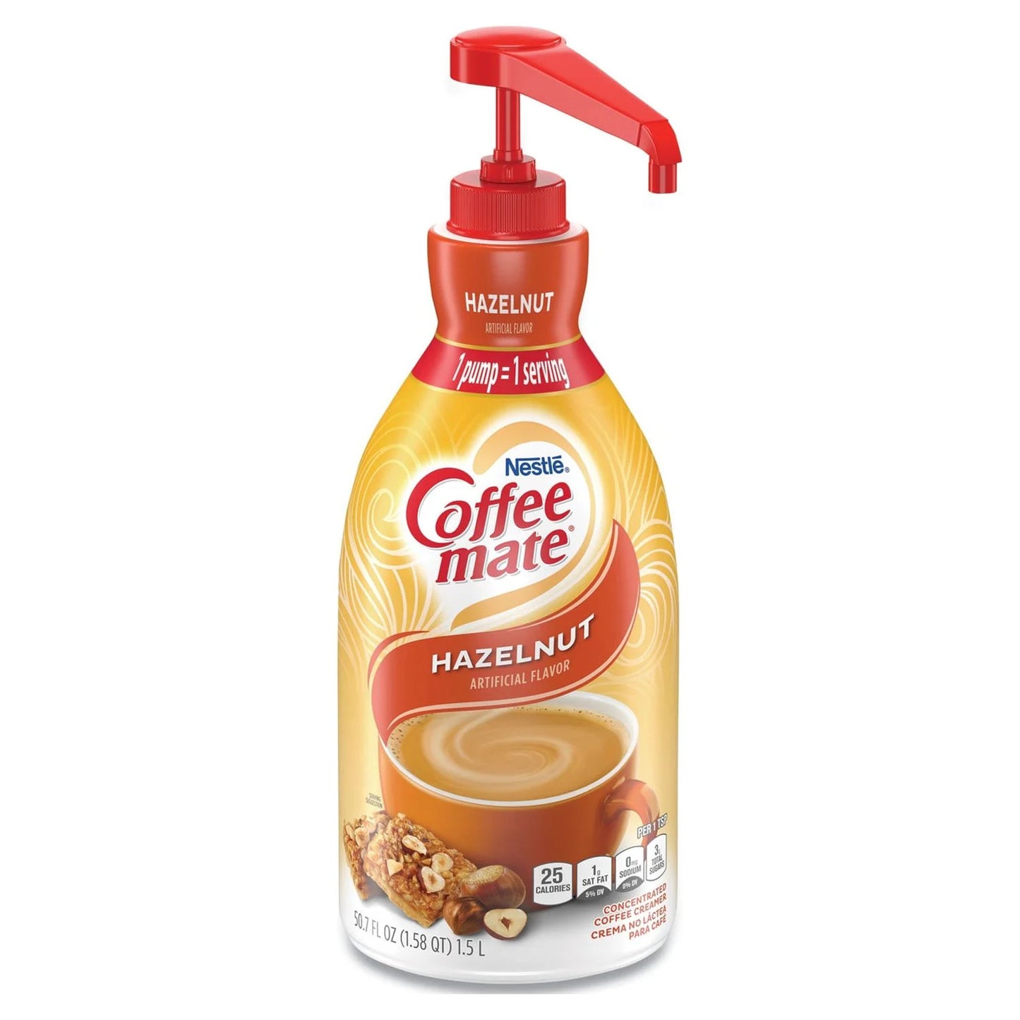 Coffee-Mate Hazelnut Liquid Creamer Pump Bottle, 1.5L