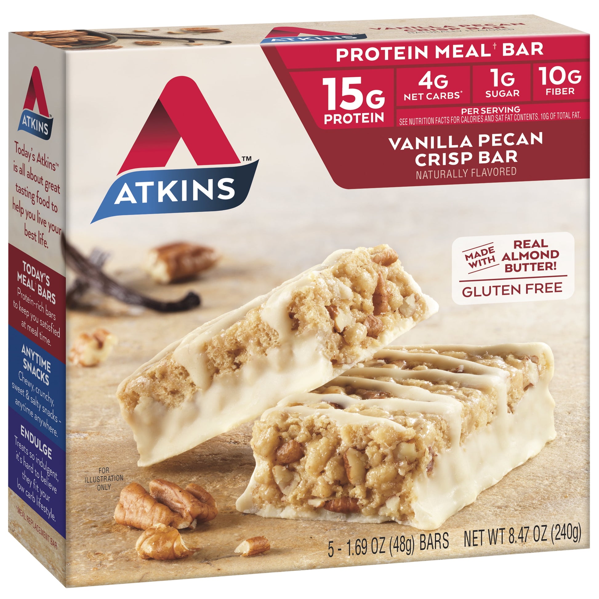 Vanilla Pecan Crisp Protein Meal Bar, Low Sugar, Meal Replacement, Keto Friendly, 5 Ct