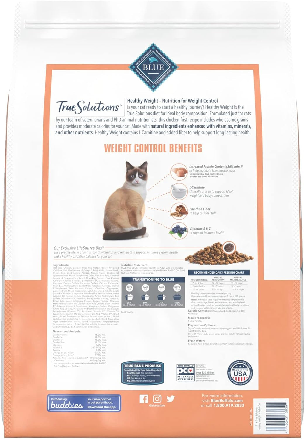 True Solutions Healthy Weight Natural Weight Control Adult Dry Cat Food, Chicken 11-Lb