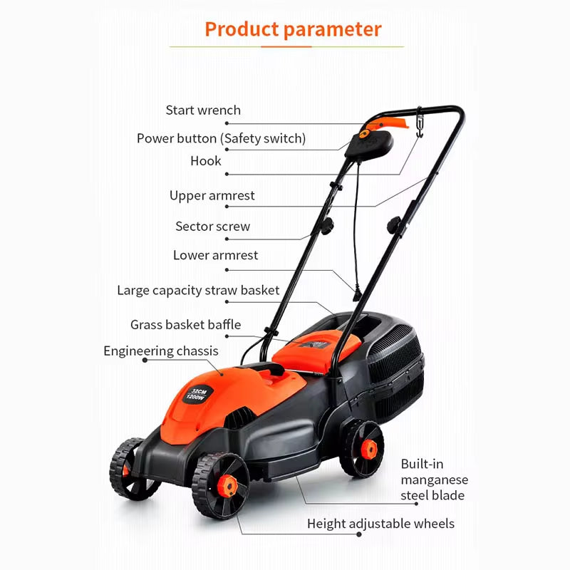 Garden Electric Lawn Mower High-Power Hand Push Lawn Mower Household Weeding Trimmer