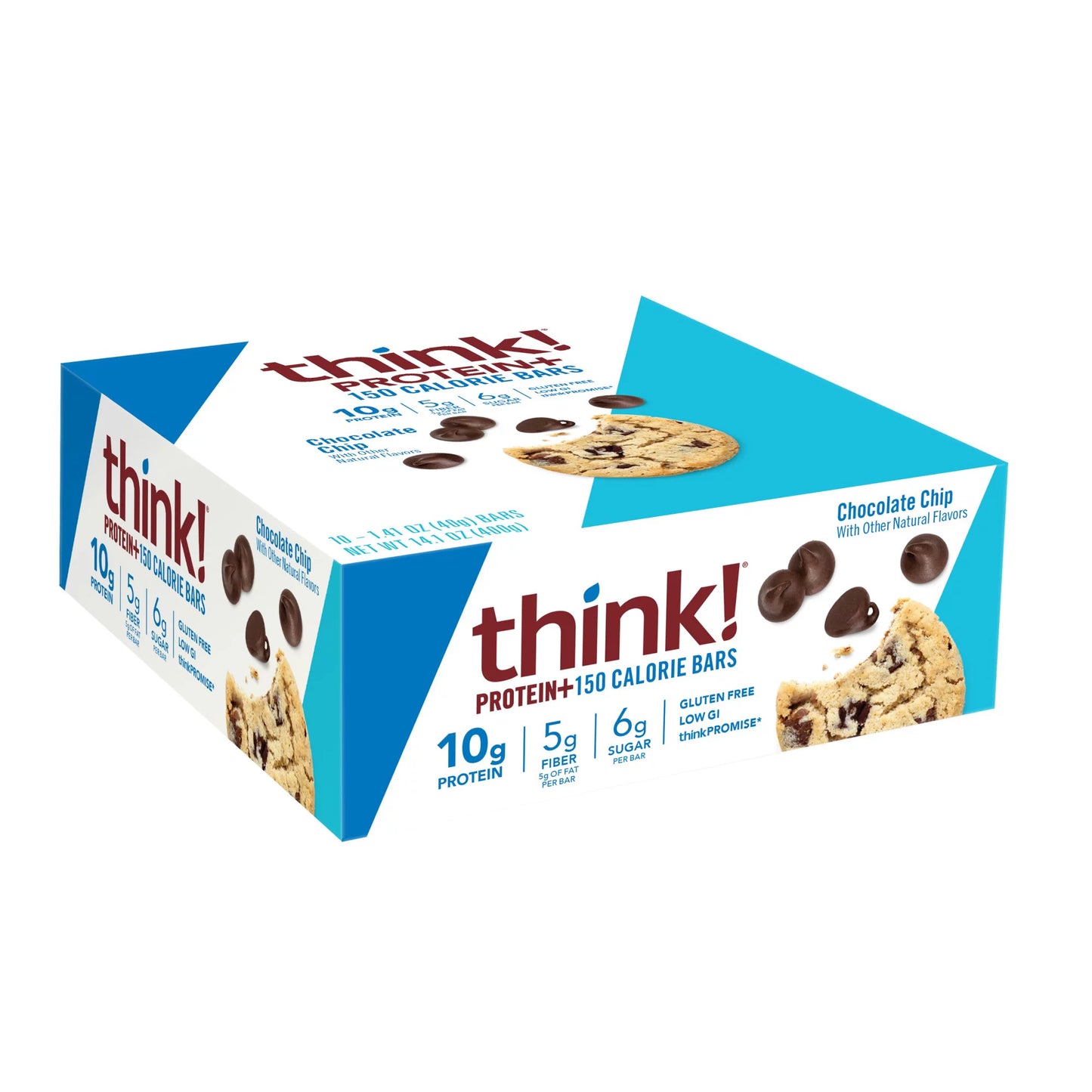 Protein + 150 Calorie Bar, Chocolate Chip, 10G Protein, Gluten Free, Low GI, 10 Count