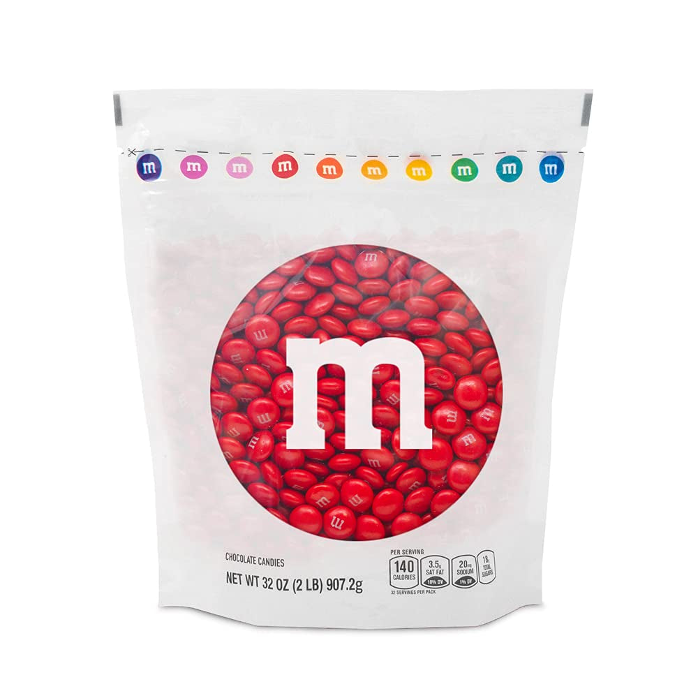 M&M’S Red Milk Chocolate Candy, 2Lbs of  in Resealable Pack for Candy Bars, Birthday Parties, 4Th of July, Christmas, Valentine'S Day, Dessert Tables & DIY Party Favors