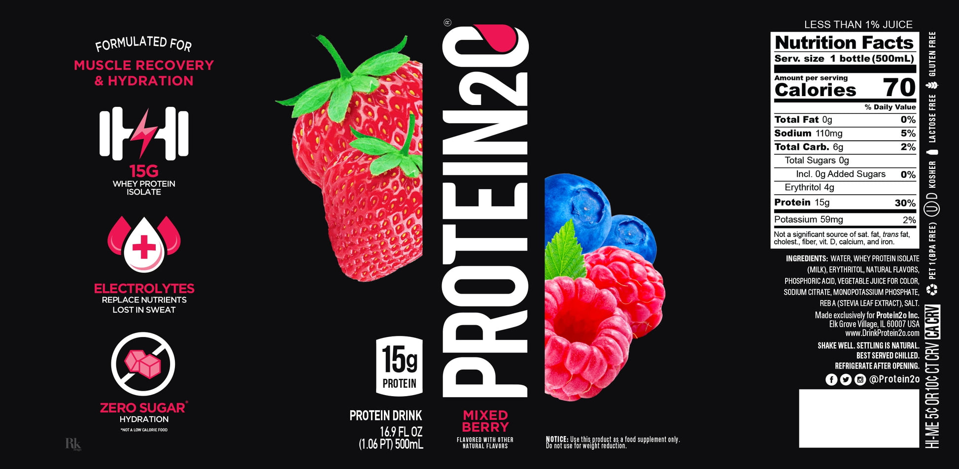 +Electrolytes, 15G Whey Protein Infused Water, Mixed Berry, 16.9 Fl Oz Bottle (Pack of 12)