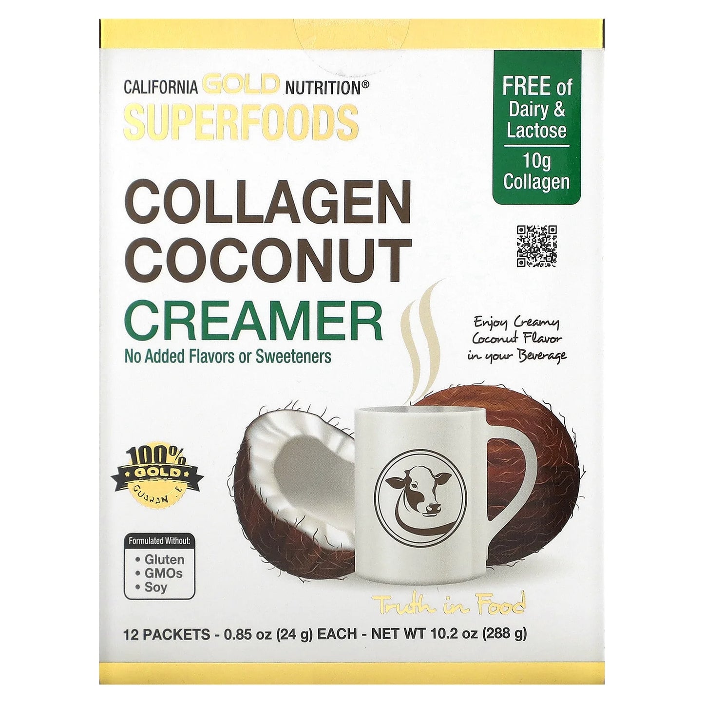 Collagen Coconut Creamer, Unsweetened, 12 Packets 0.85 Oz (24 G) Each