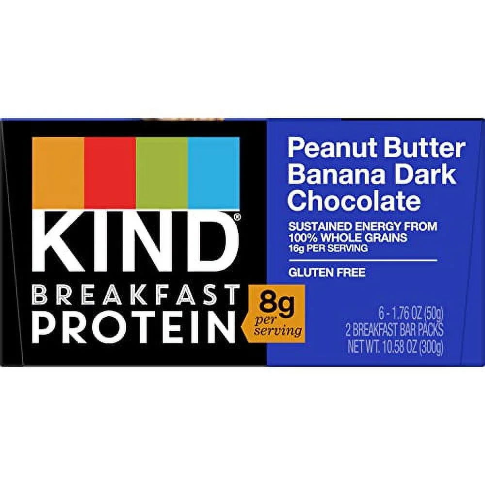 Breakfast, Healthy Snack Bar, Peanut Butter Banana Dark Chocolate, Gluten Free Breakfast Bars, 8G Protein, 1.76 OZ Packs (6 Count)