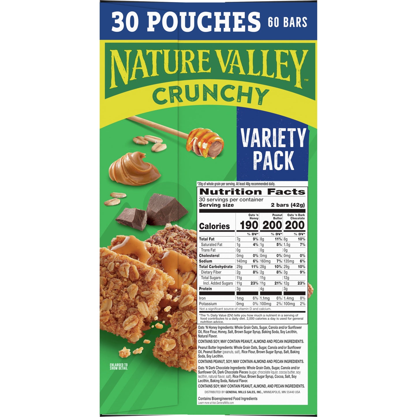 Nature Valley Crunchy Granola Bars, Variety Pack, 60 Bars, 44.7 OZ Count (30 Pouches)