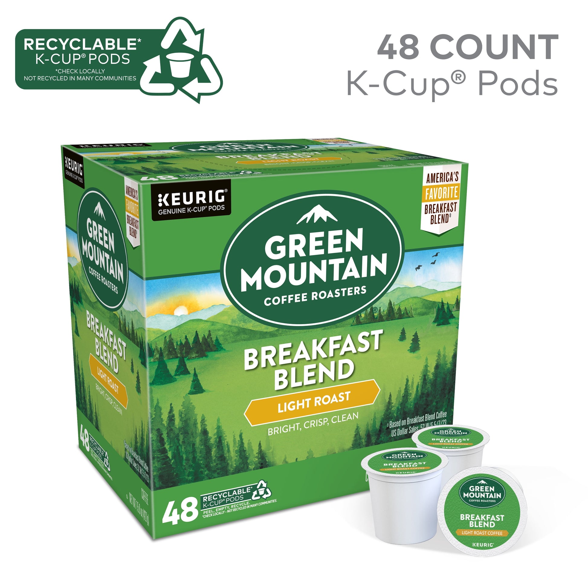 (4 Pack) , Breakfast Blend Light Roast K-Cup Coffee Pods, 48 Count