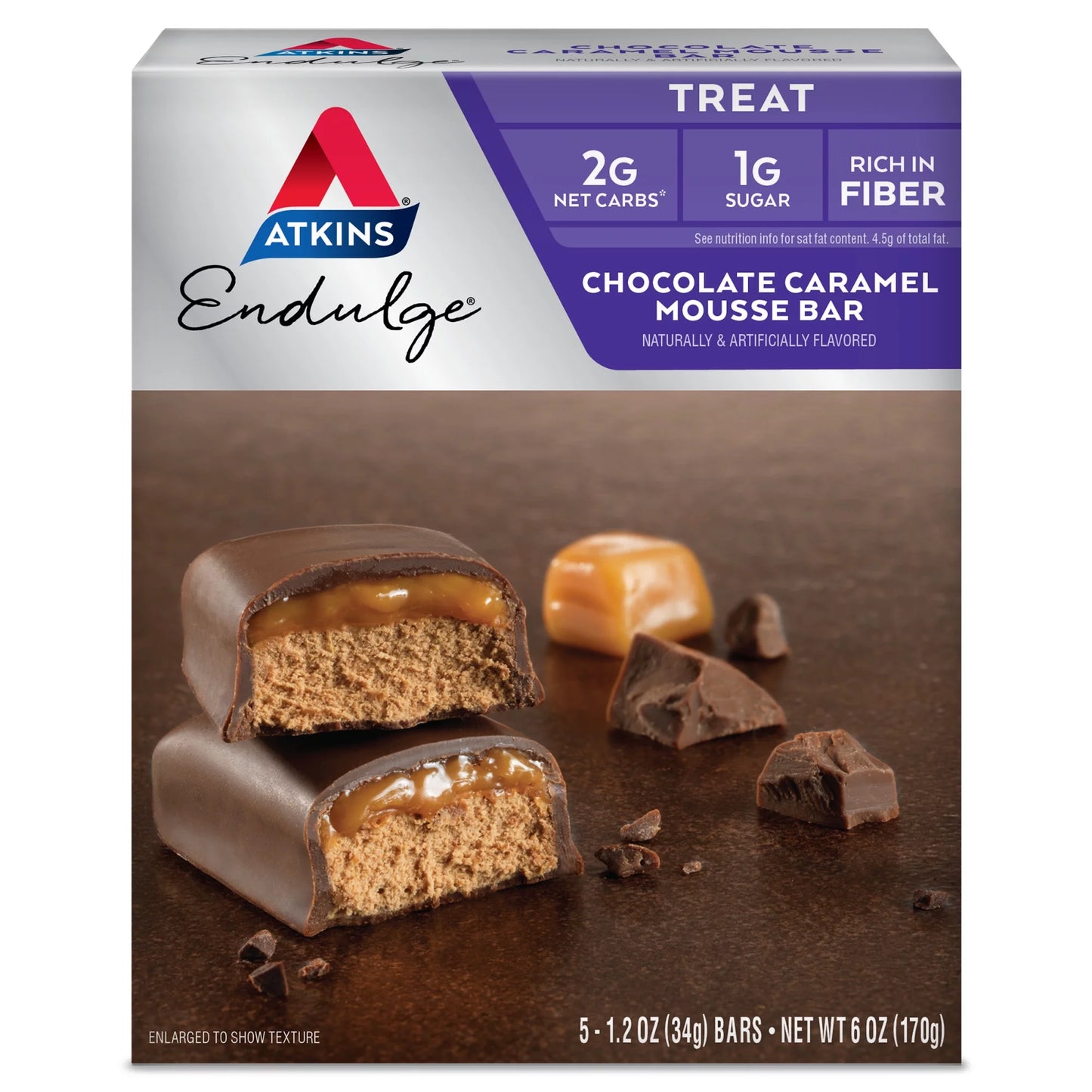 Endulge Chocolate Caramel Mousse Bar, Dessert Favorite, Low Sugar, High in Fiber, 5 Ct