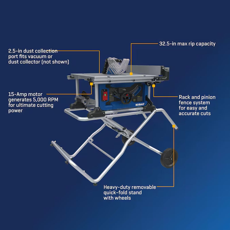 10-In 15-Amp 120-Volt Corded Portable Jobsite Table Saw with Gravity Rise Stand