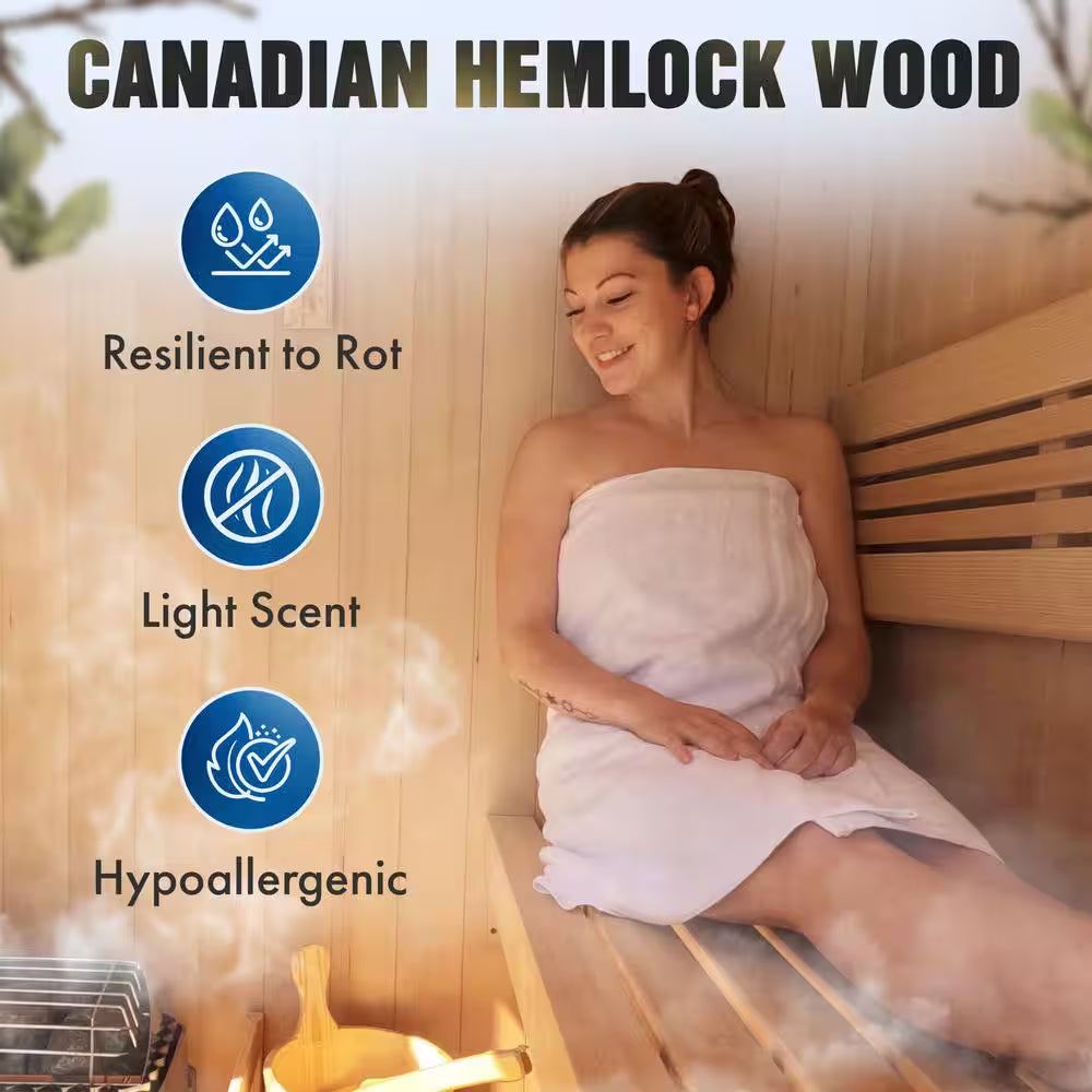 Canadian Hemlock Indoor Wet/Dry 4-Person Electric Sauna with LED Lights and 4.5Kw ETL Certified Heater