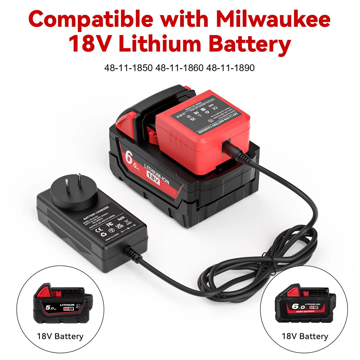 For Milwaukee 18V Battery Charger for M18M18B5 Xc Lithium Lon Battery 6.0Ah 48-11-1815 48-11-1850 2604-22 2604-202708-22 2607-22