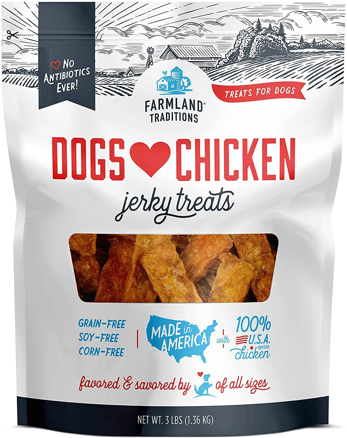 Dogs Love Chicken Premium Jerky Treats for Dogs (3 Lbs. No Antibiotics Ever USA Raised Chicken)