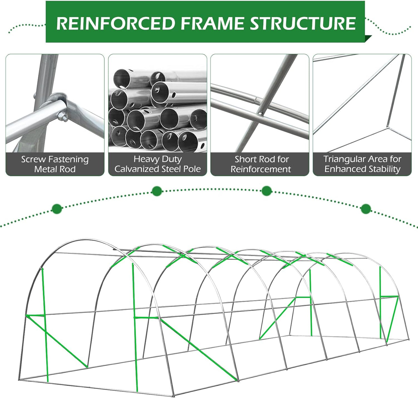 26' X 10' X 6.6' Greenhouse Large Gardening Plant Green House Hot House Portable Walking in Tunnel Tent,Green