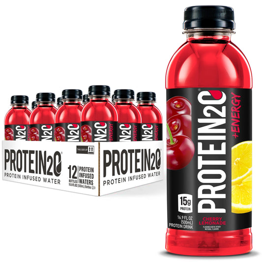 15G Whey Protein Infused Water plus Energy, Cherry Lemonade, 16.9 Fl Oz Bottle (12-Pack)