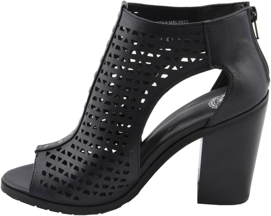 MBL9453 Women'S Black Mesh Open-Toe Platform Fashion Casual Heeled Sandals with Buckle Strap