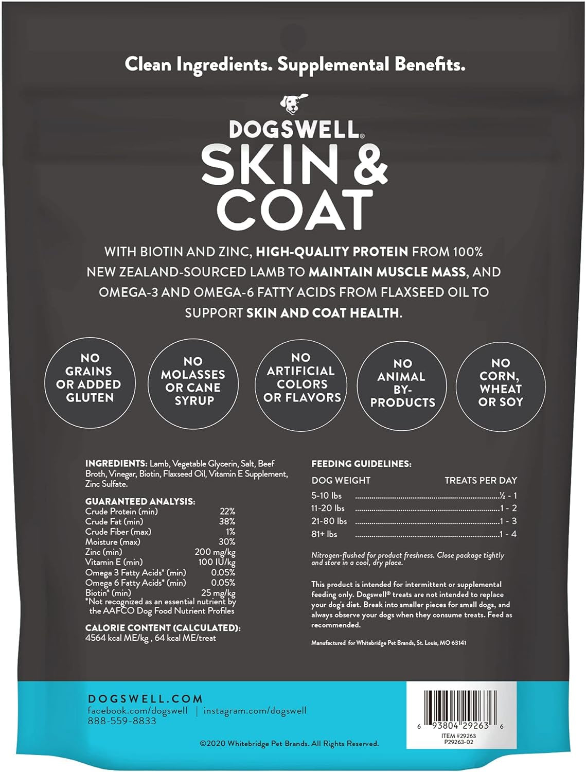 Jerky Skin and Coat – Real Lamb Jerky Dog Treats with Skin & Coat Support (10 Oz. Lamb)