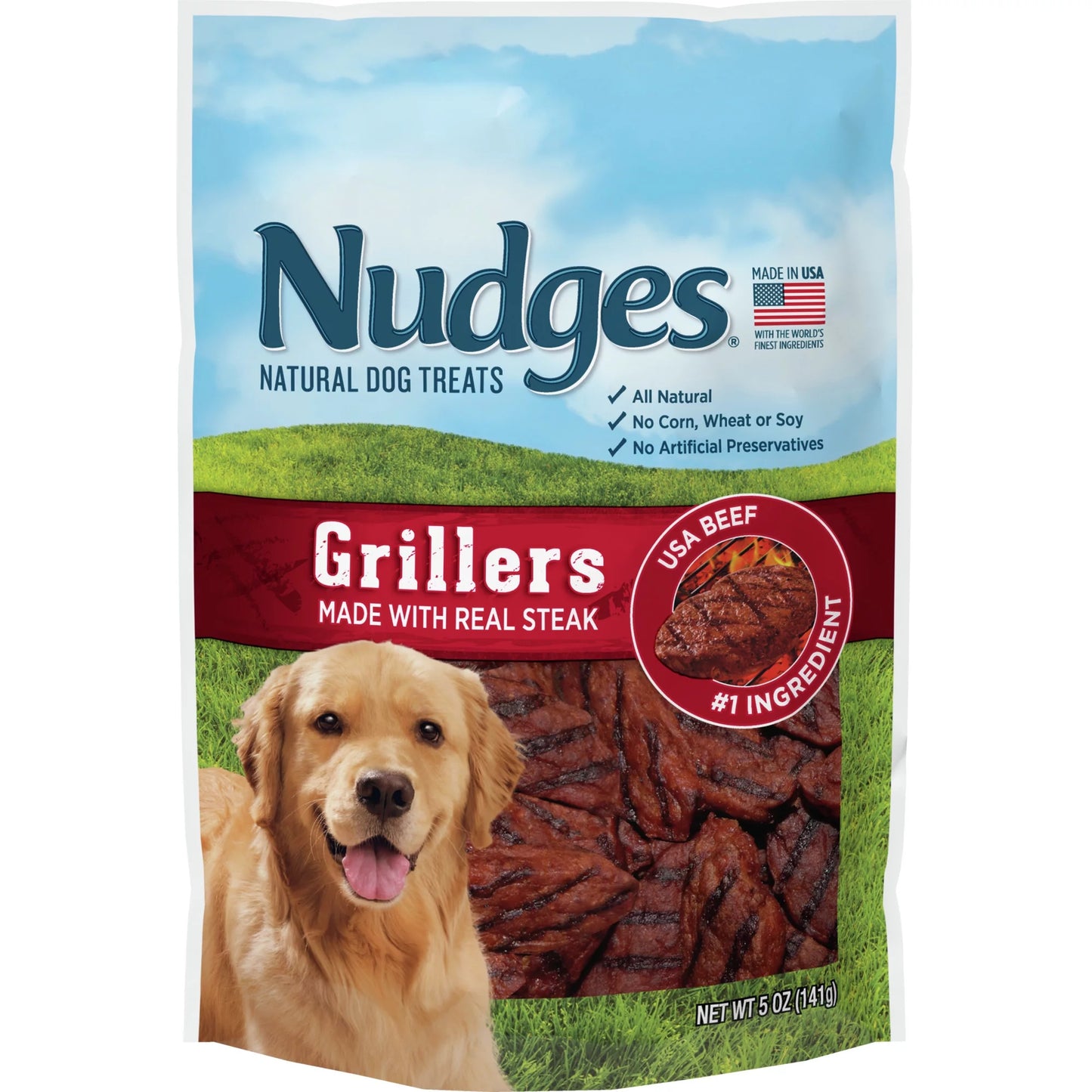 Nudges Grillers Natural Dog Treats, Steak, 5Oz Bag