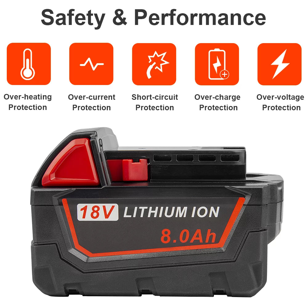 For Milwaukee for 18V 8.0Ah Lithium 8.0 Extended Capacity Battery 48-11-1880 (2-Pack)