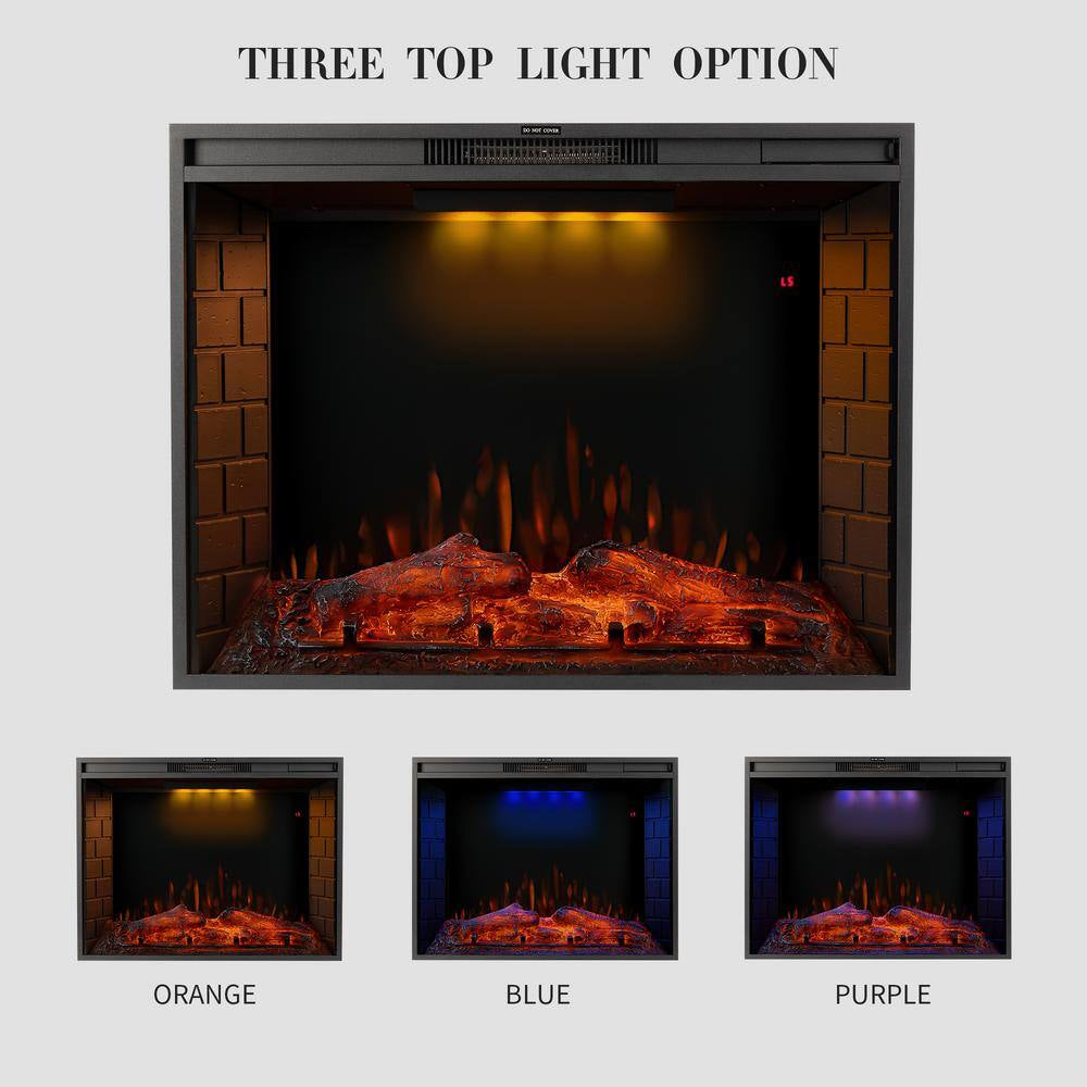 33 In.Led Recessed Fireplace with 3 Top Light Colors and Remote Control, Adjustable Heating and Touch Screen 1500W,Black