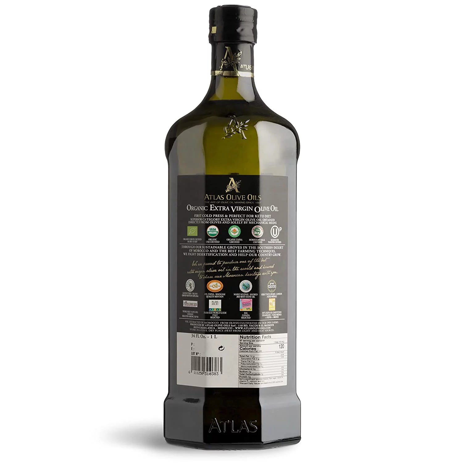 Atlas 1 LT Organic Cold Press Extra Virgin Olive Oil with Polyphenol Rich from Morocco | Newly Harvested Unprocessed from One Single Family Farm | Moroccan Organic EVOO Trusted by Michelin Star Chefs