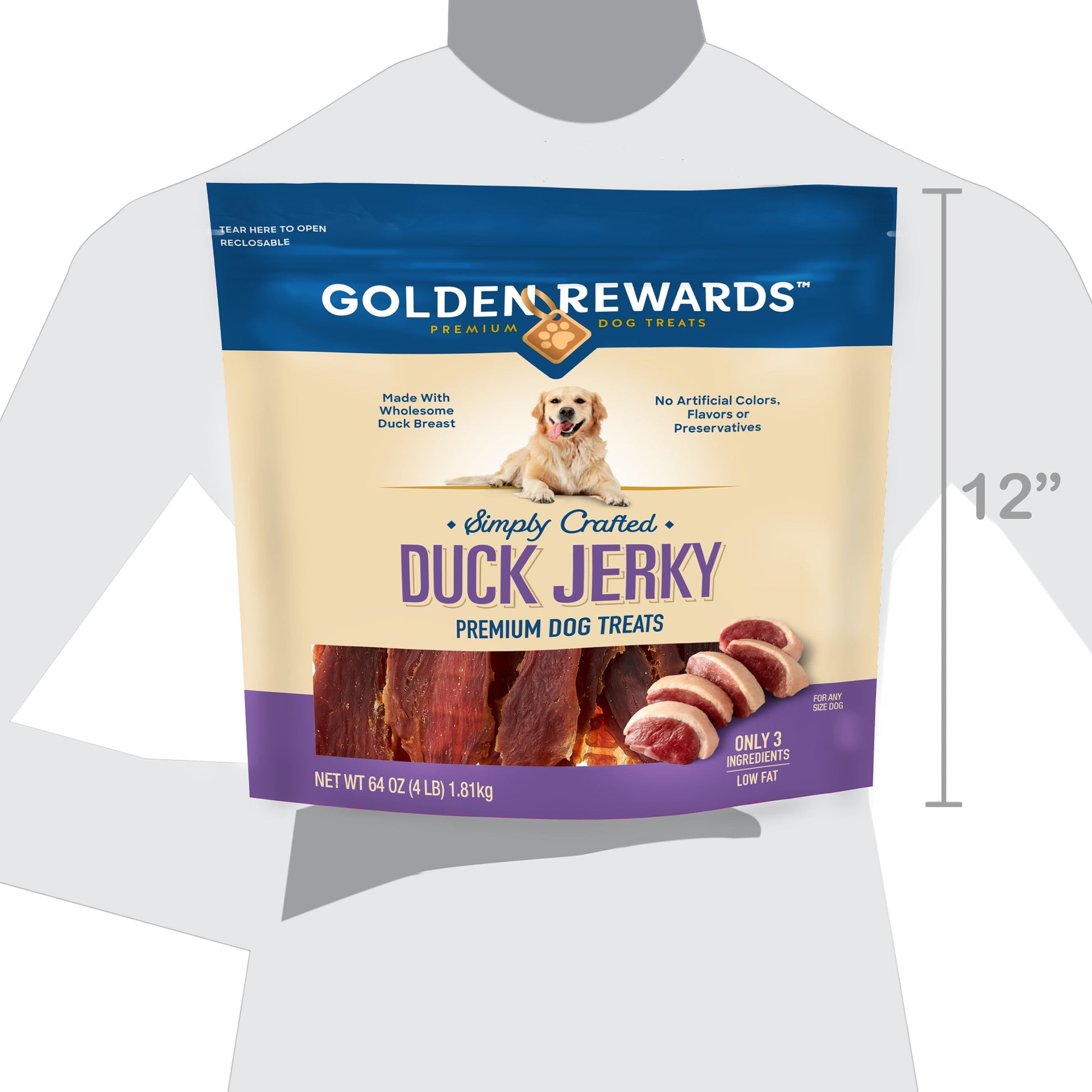 Duck Flavor Premium Dry Jerky Treats for All Dogs, 64 Oz