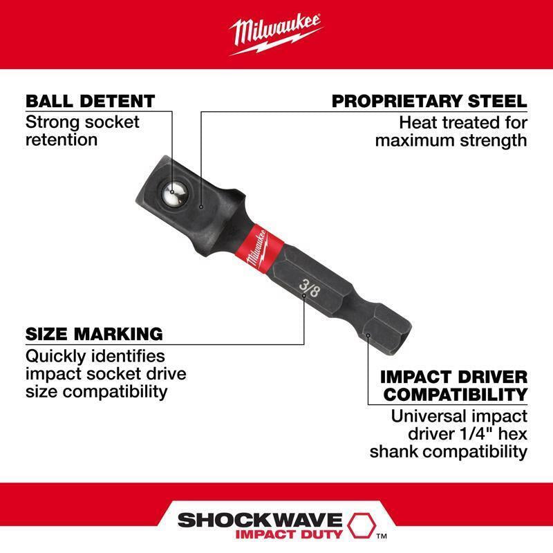 Milwaukee Bit Extensions Shockwave Socket Adapter Set, 1/4" 3-Piece 48-32-5033