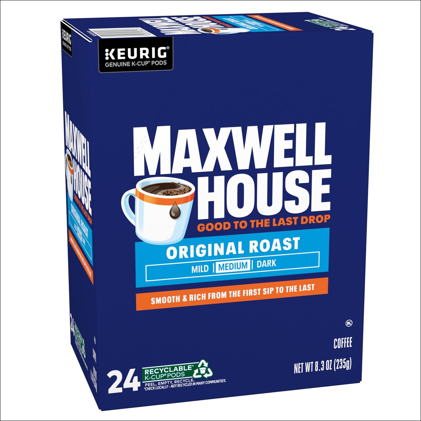 Maxwell House Original Roast Ground Coffee K-Cup Pods, Caffeinated, 24