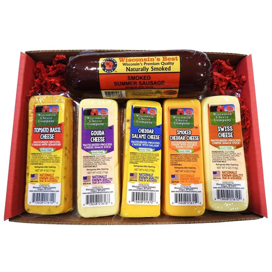 'S - Specialty Cheese Block Sampler & Sausage Gift Box. 5-4Oz. Cheeses, 1-12Oz. Summer Sausage. Holiday Gifts. a Great Gift for Birthday or 4Th of July.