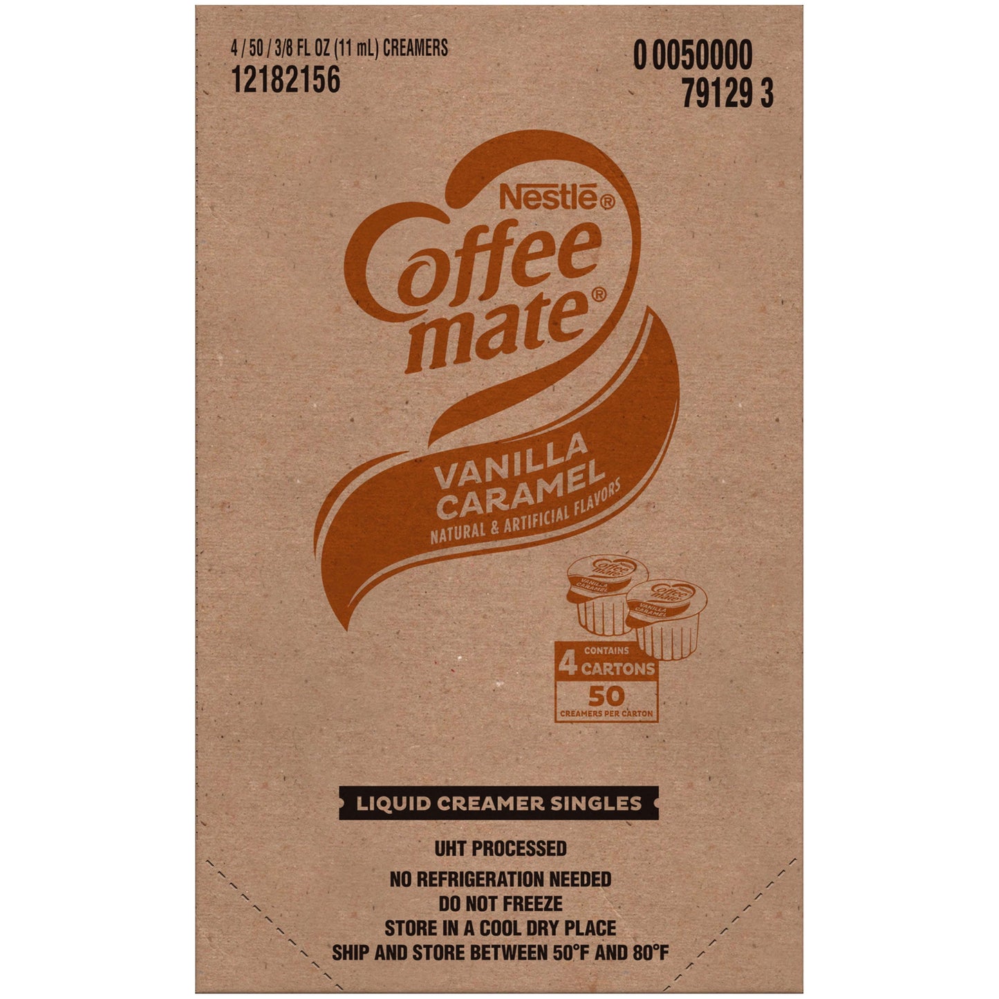 Coffee Mate Vanilla Caramel Non-Dairy Creamer, 0.375 Fl Oz, 200 Count Tubs (4 Packs of 50)