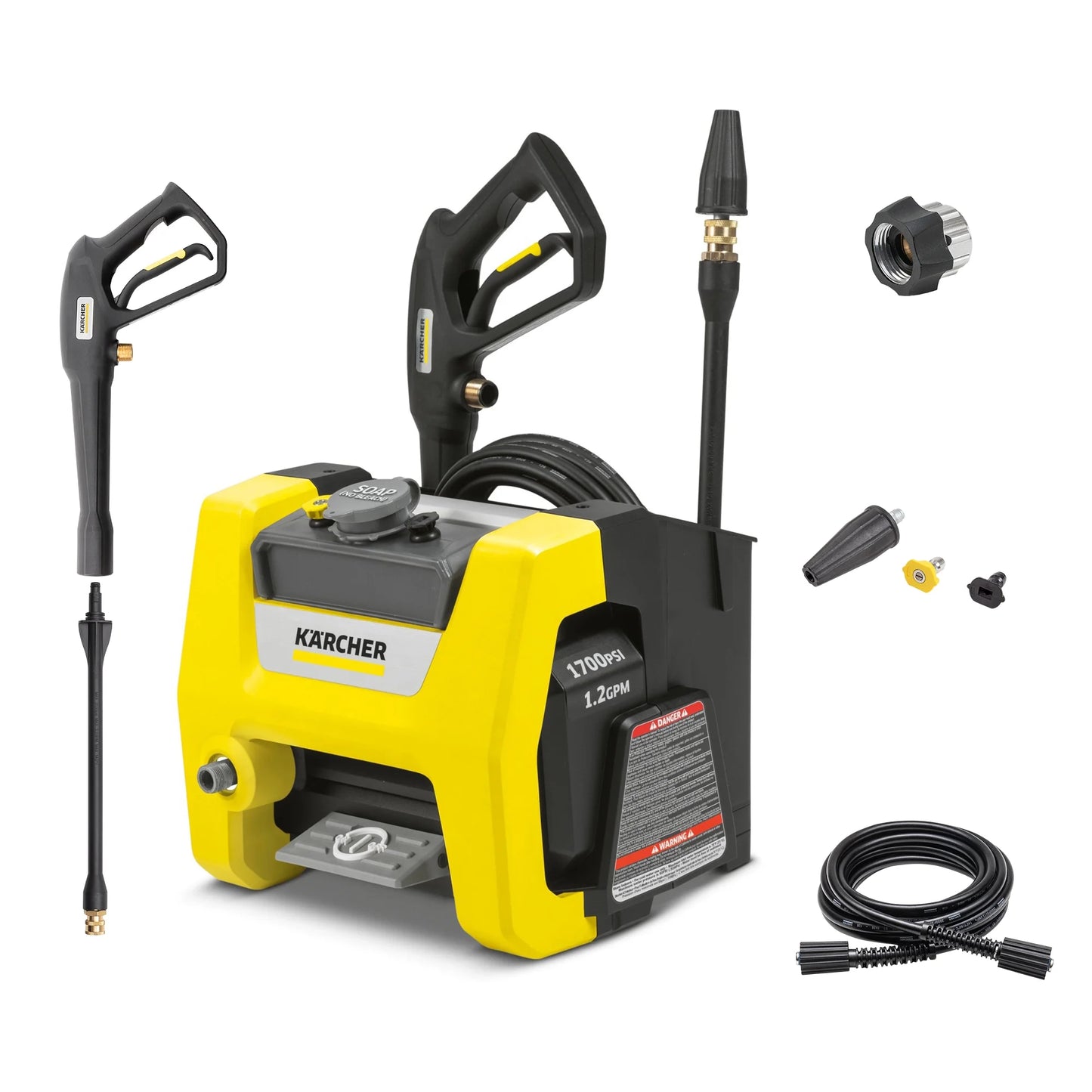 K1700, Max 2125 PSI, Pressure Washer with Hose, Spray Gun, 3 Nozzles, 1.2 GPM