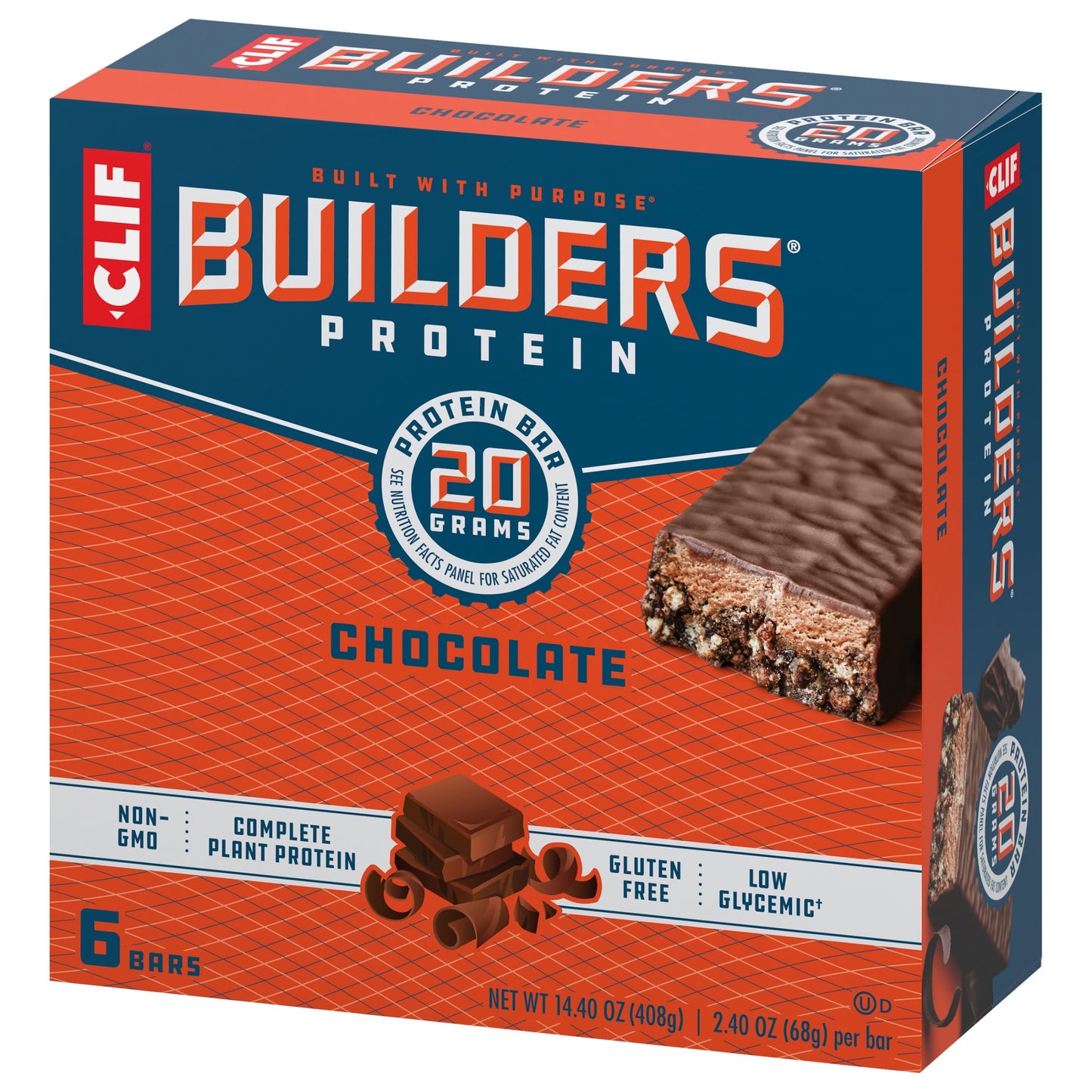 CLIF Builders - Chocolate Flavor - Protein Bars - Gluten-Free - Non-Gmo - Low Glycemic - 20G Protein - 2.4 Oz. (6 Pack)