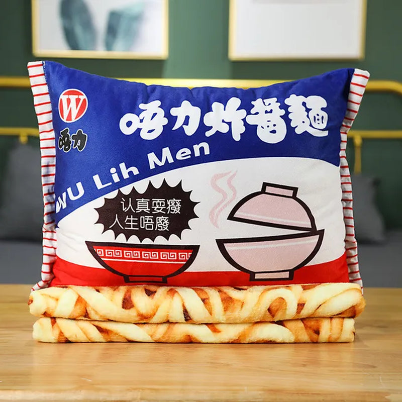 Simulation Instant Noodles Plush Pillow with Blanket Stuffed Braised Beef/Lao Tan Sauerkraut Beef/Fried Noodles Shin Ramen Gifts