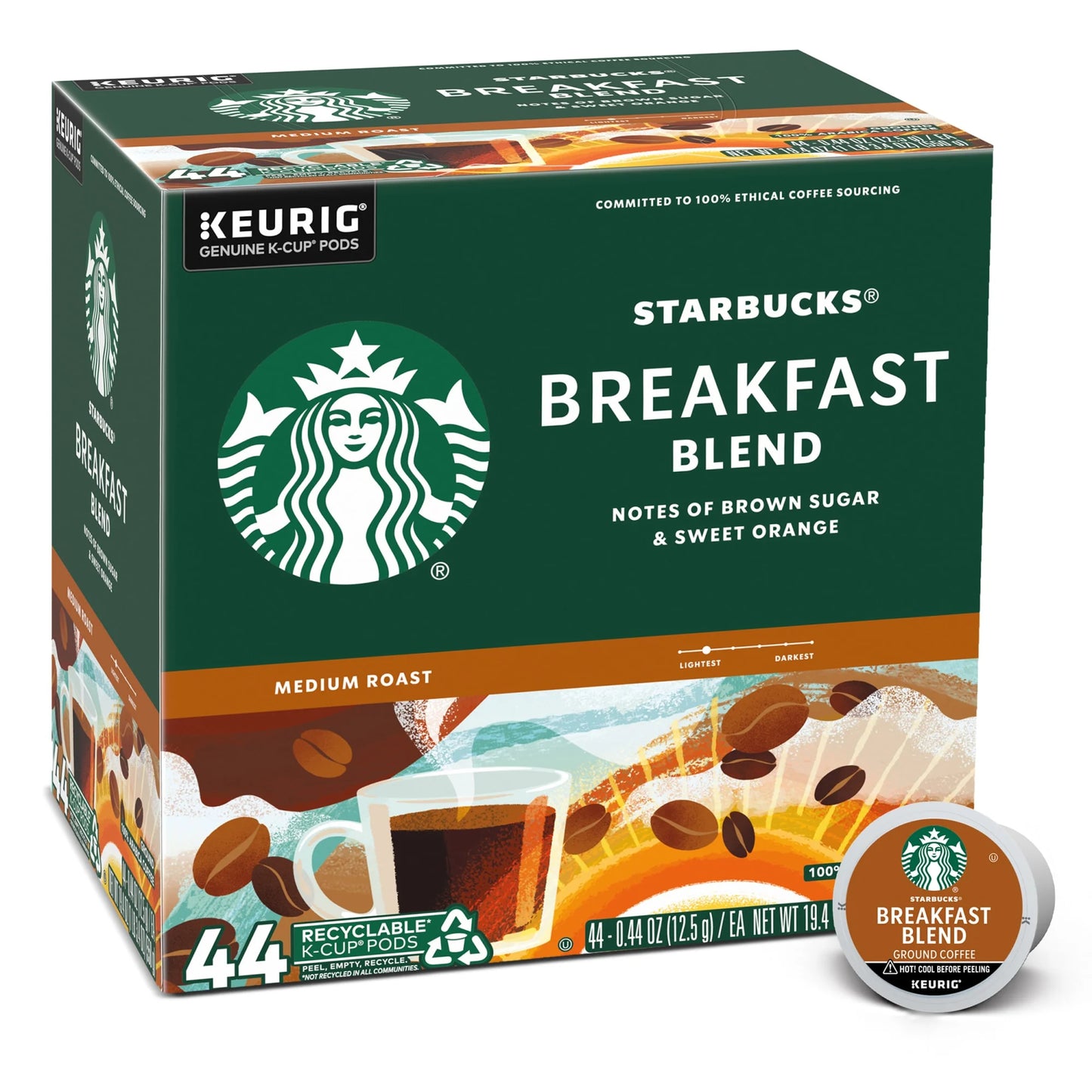 , Breakfast Blend Medium Roast K-Cup Coffee Pods, 44 Count K Cups