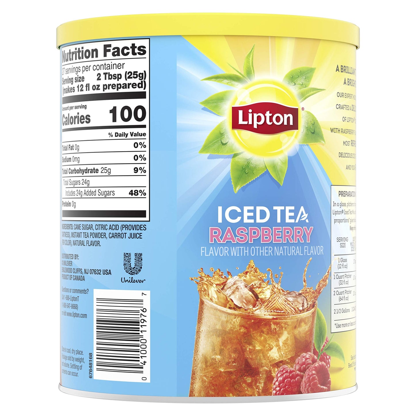 Iced Tea Mix Black Tea, Raspberry, Caffeinated, 10 Quarts