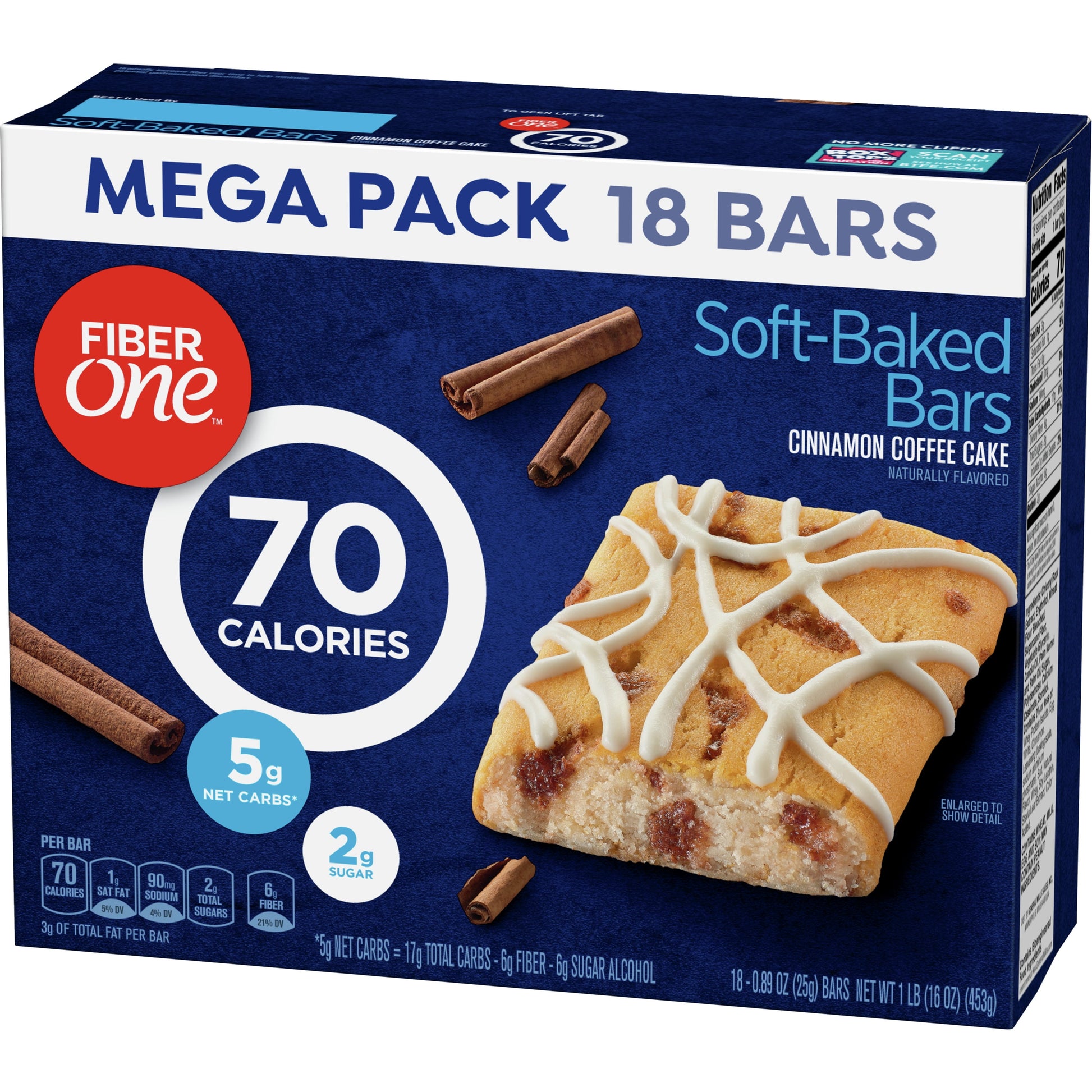 70 Calorie Soft-Baked Bars, Cinnamon Coffee Cake, 18 Ct