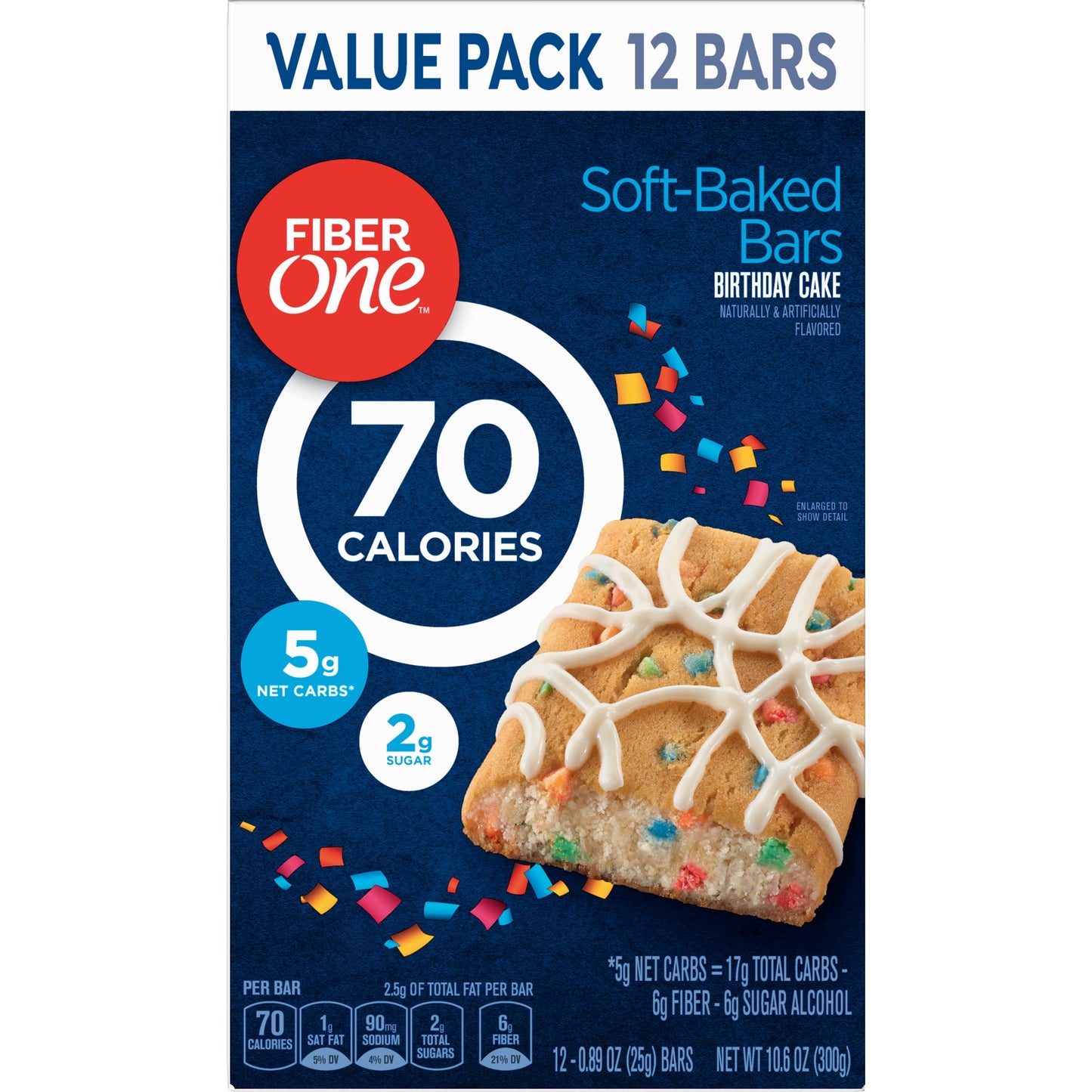 70 Calorie Soft-Baked Bars, Birthday Cake, Snack Bars, 12 Ct