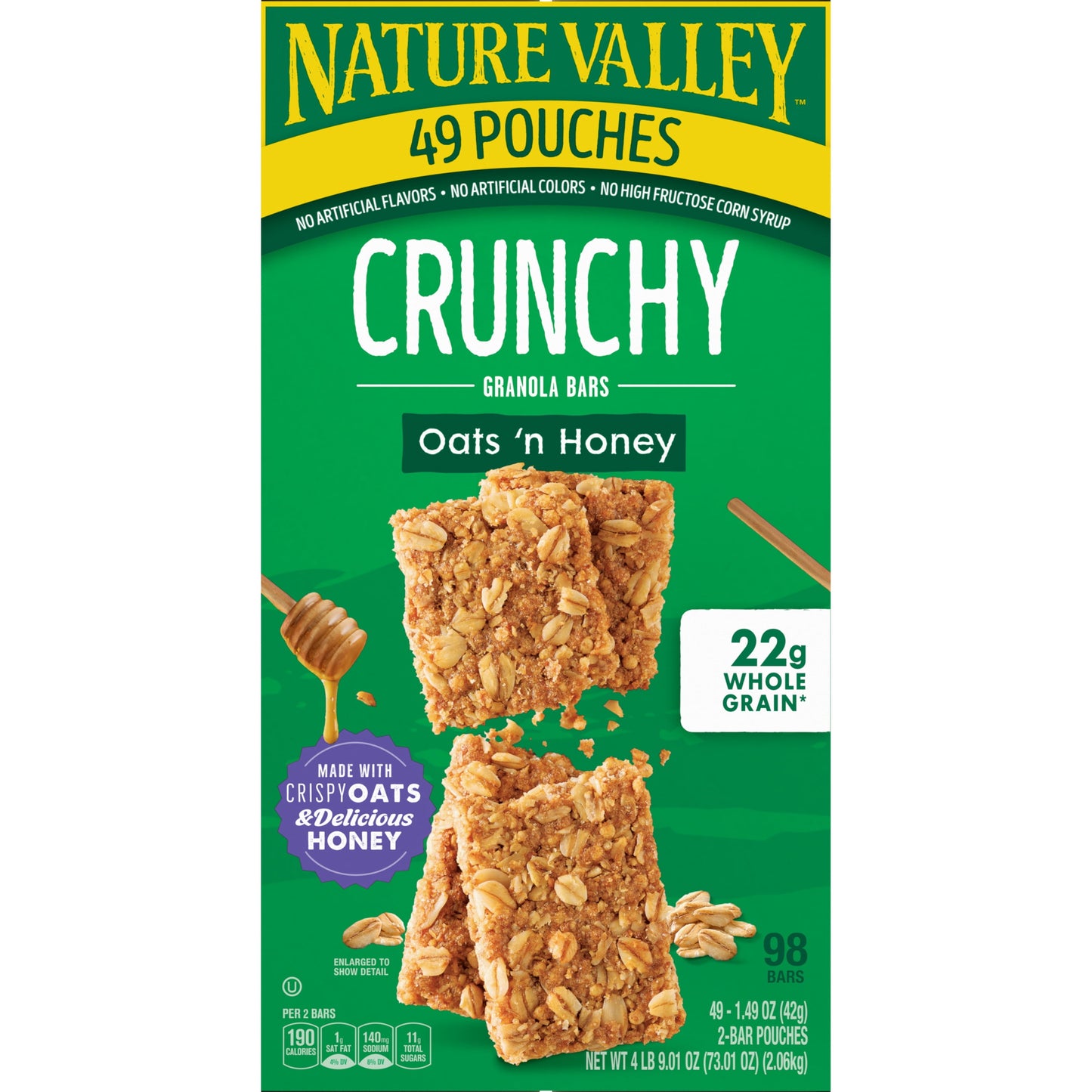 Crunchy Granola Bars, Oats 'N Honey, 98 Bars, 73.01 OZ (49 Pouches)