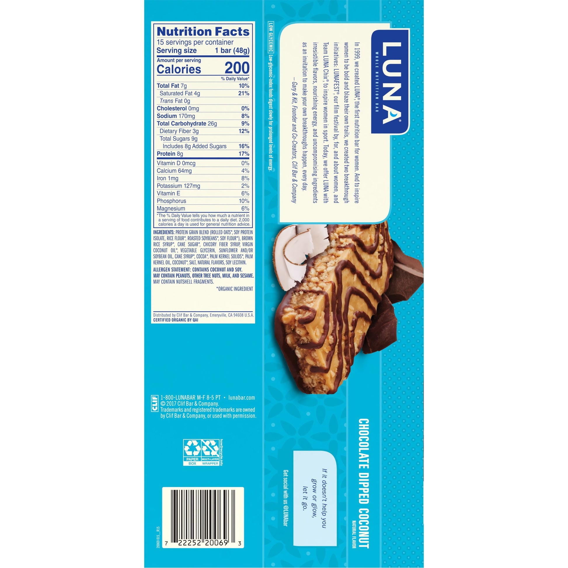 Clif Luna Bar: Dipped Chocolate Coconut Box of 15