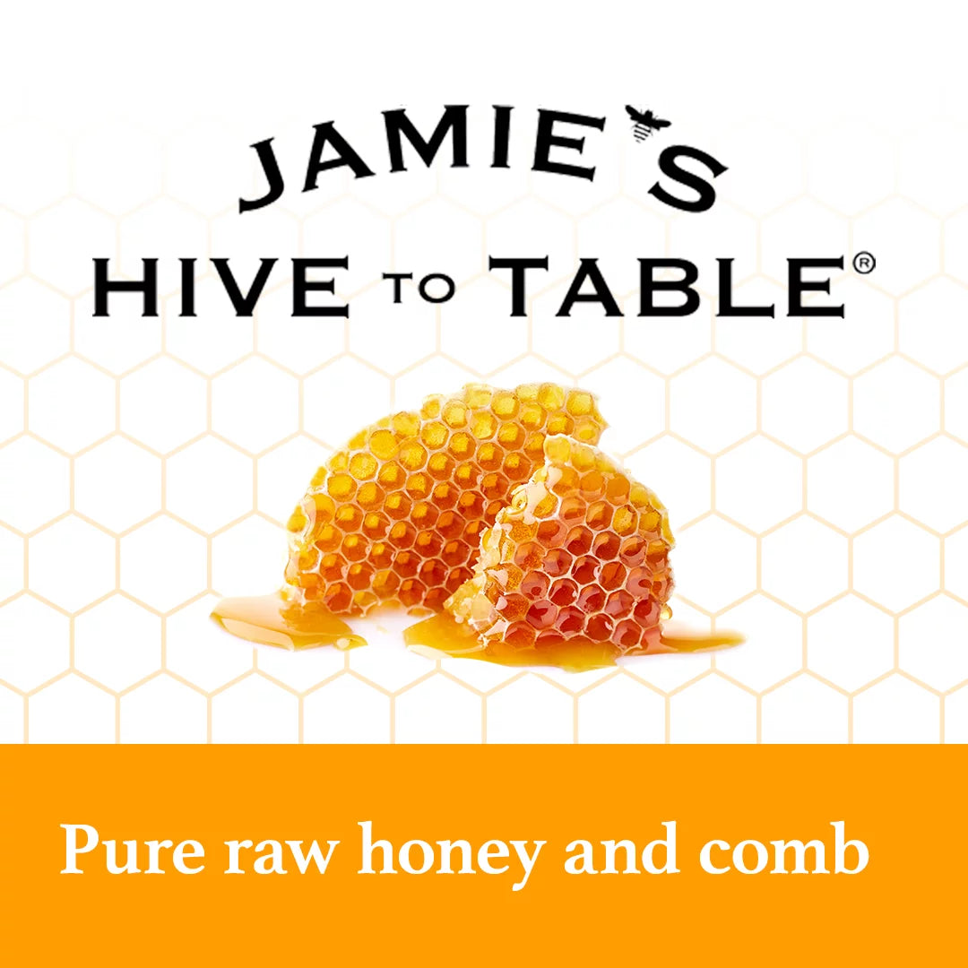 Jamies Hive to Table 100% Raw Honey & Comb, Premium, Pure Honey, 16 Oz Bottle