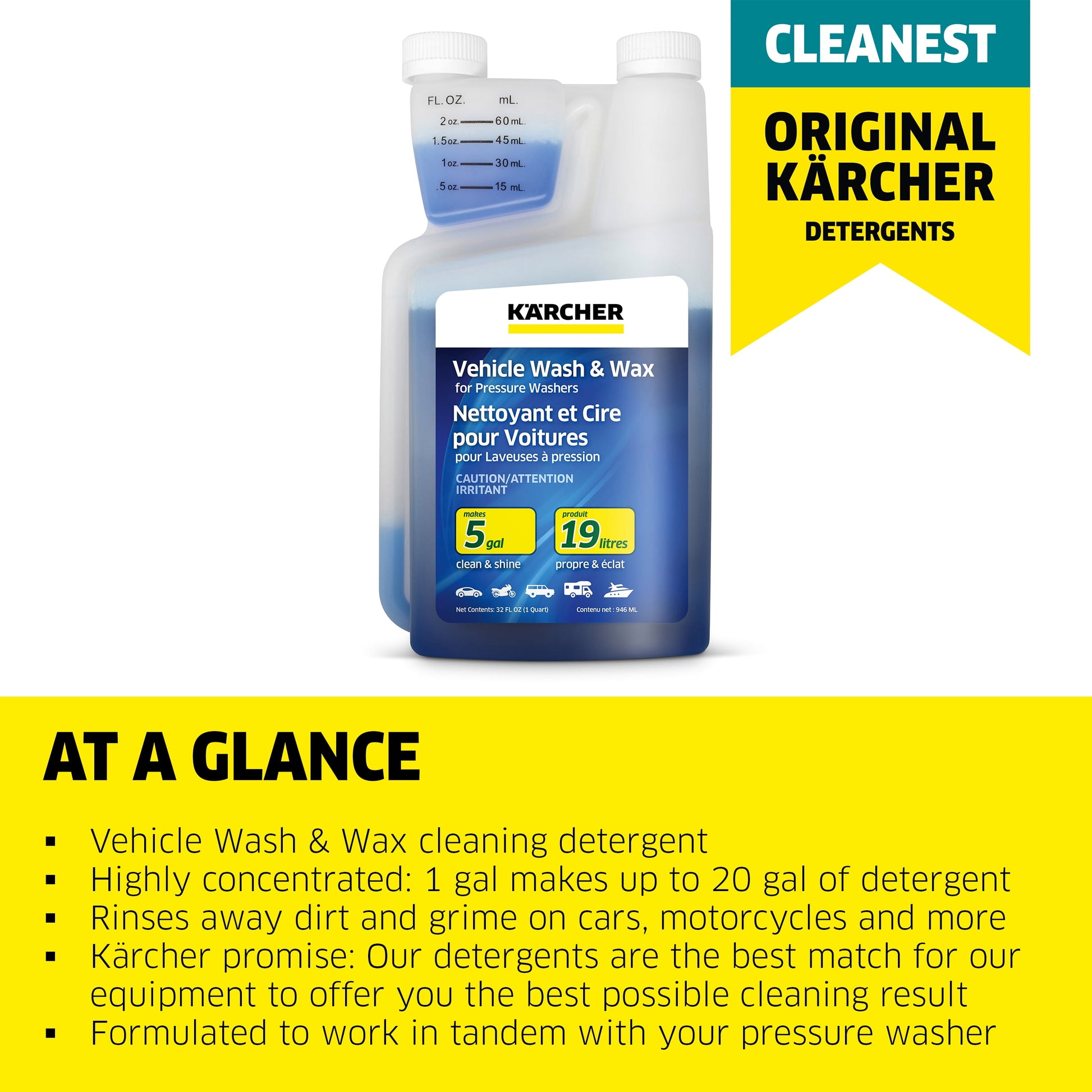 1 Quart Vehicle Wash & Wax Detergent for Pressure Washers