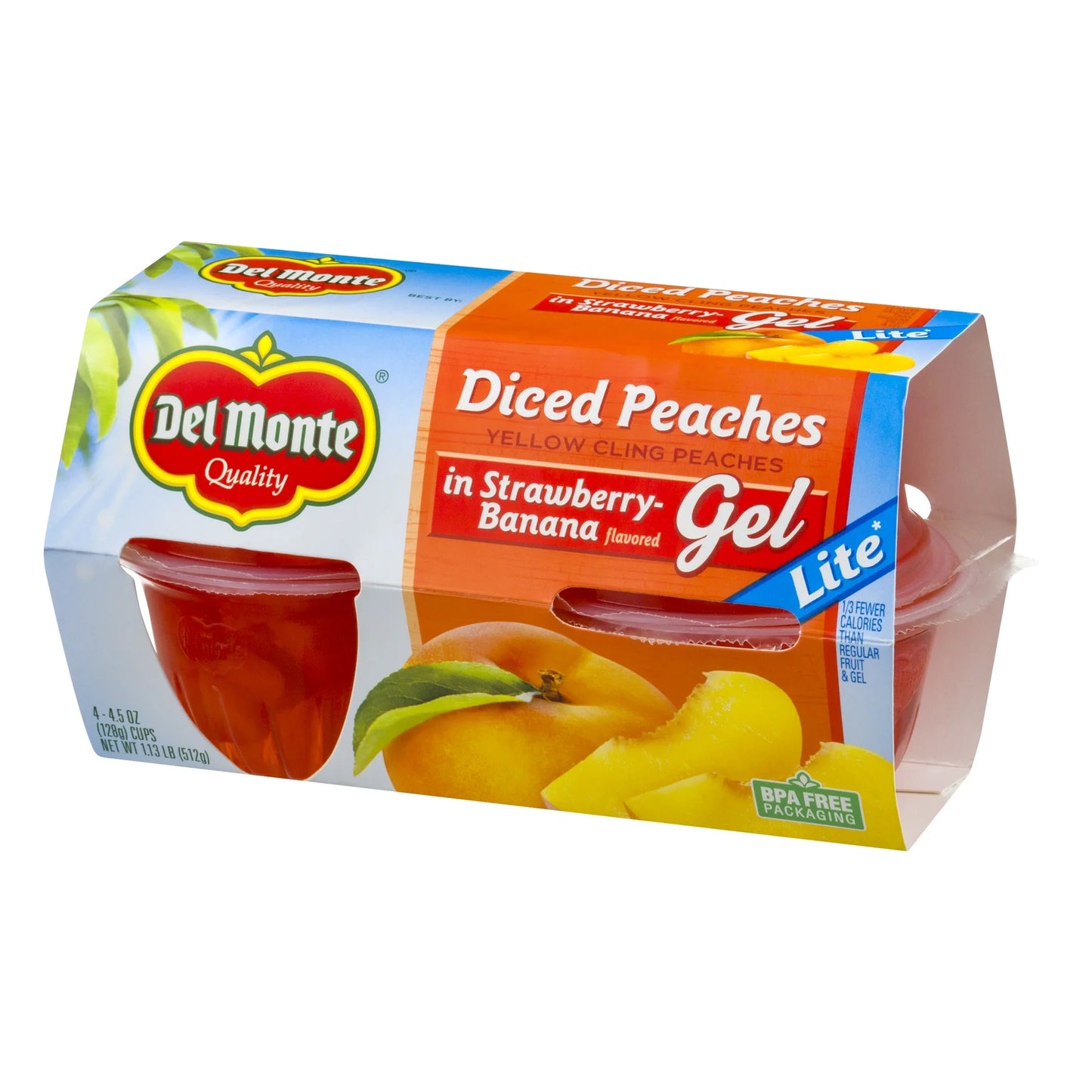 Peaches Fruit 4 Cup Snacks in Strawberry-Banana Flavored Gel 4.5 Oz