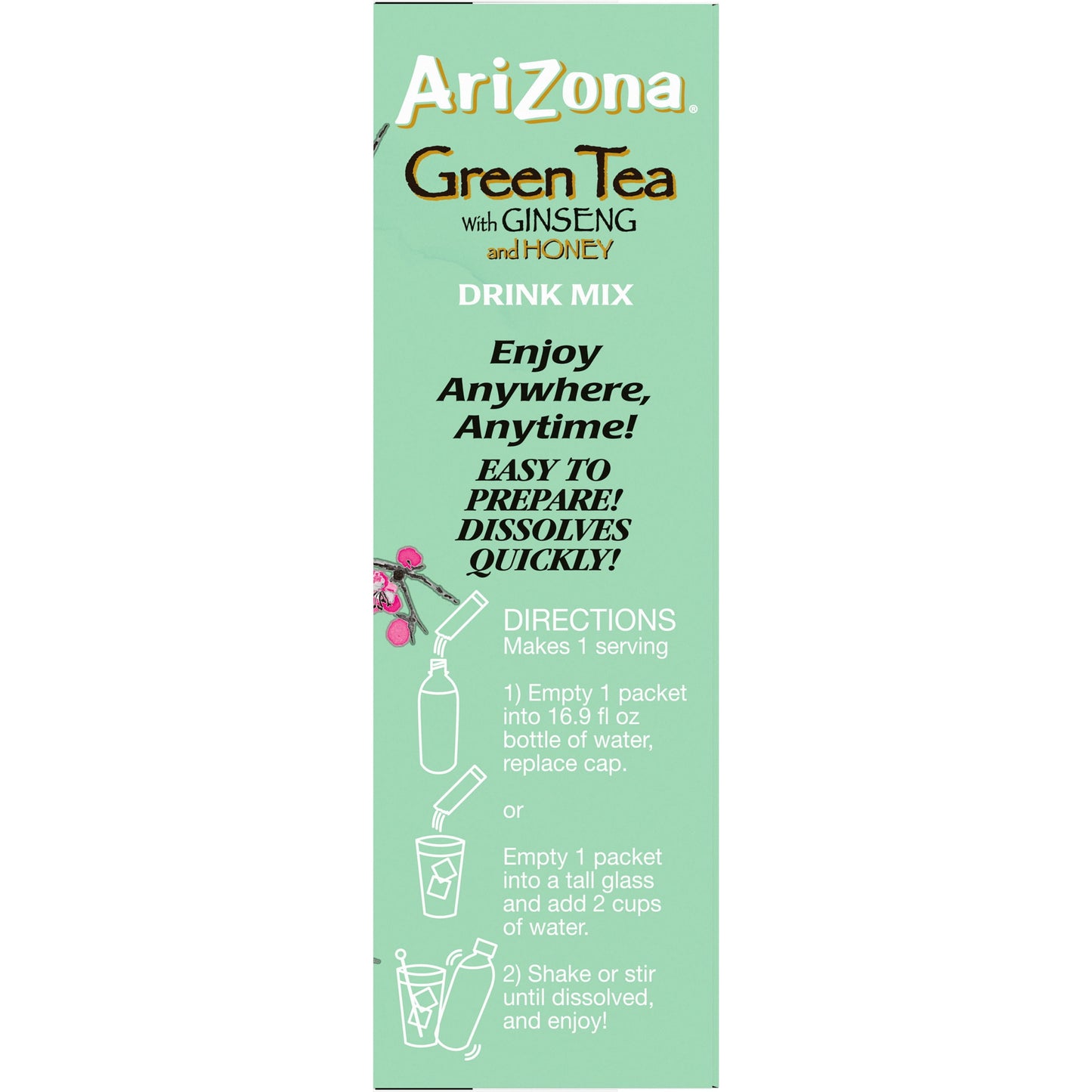 Green Tea with Ginseng and Honey Naturally Flavored Powdered Drink Mix, 10 Ct On-The-Go Packets