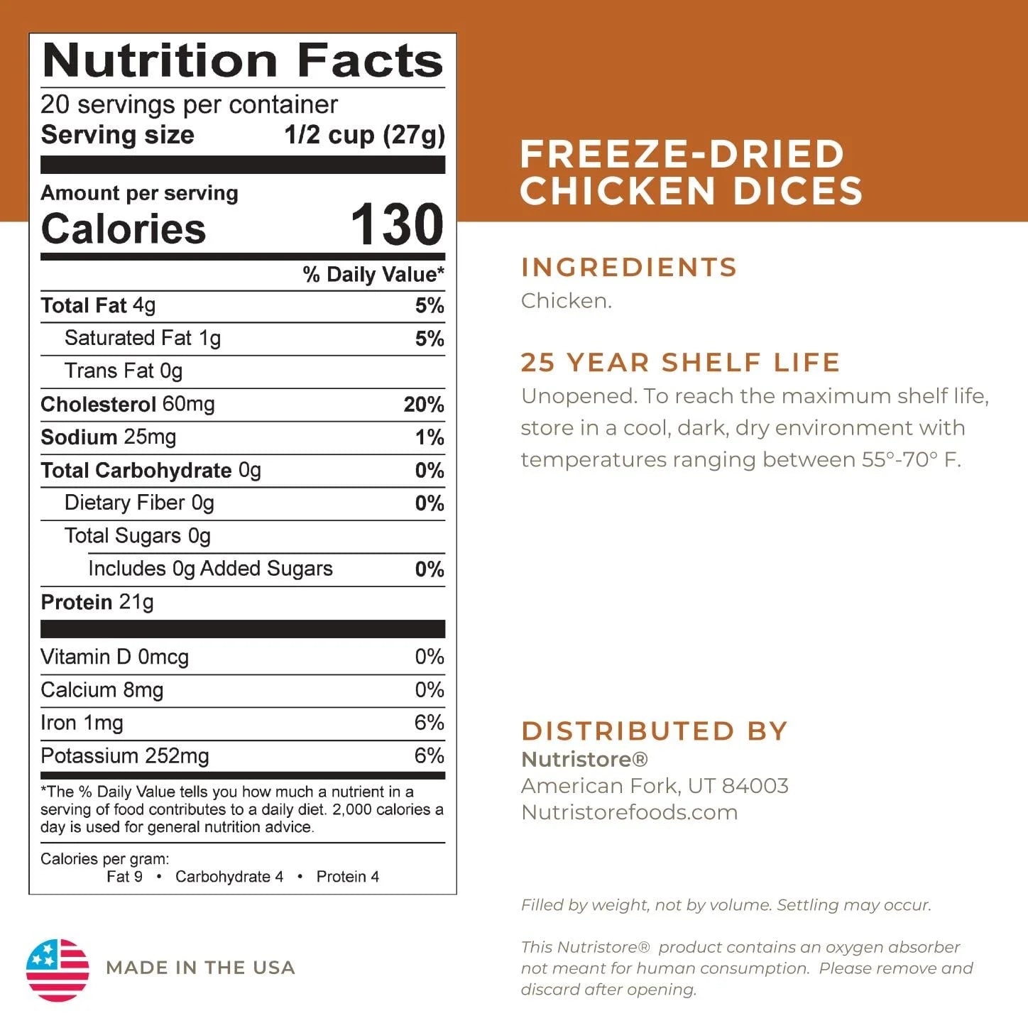 Freeze Dried Chicken, Emergency Survival Bulk Food Storage (Pack of 32)